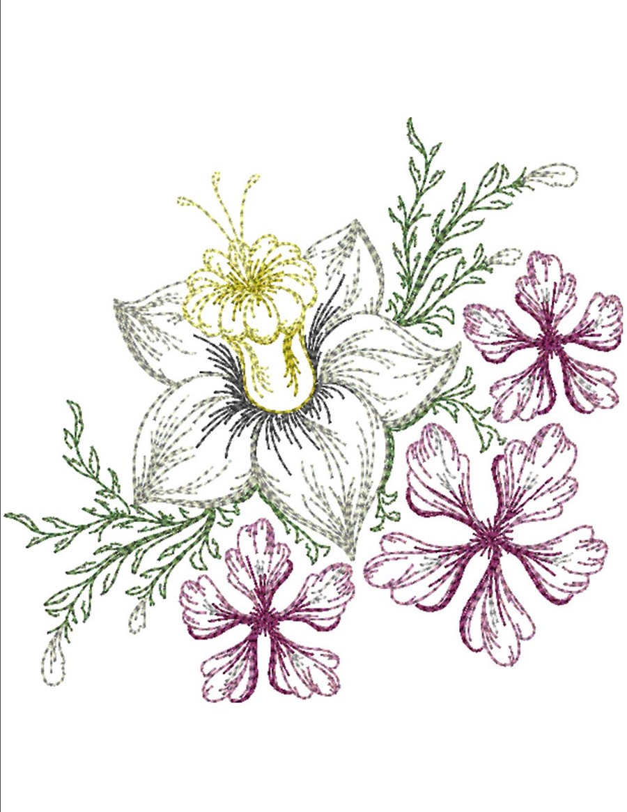 Daffodils bouquet Light stitching Machine Embroidery Design - 5 sizes